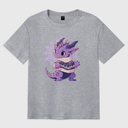 Футболка оверсайз мужская Фиолетовый дракон в свитере, цвет: меланж