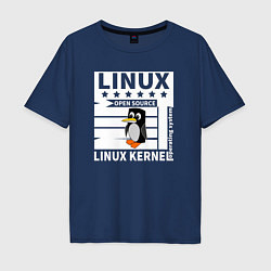 Футболка оверсайз мужская Пингвин программист системы линукс, цвет: тёмно-синий
