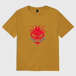 Футболка оверсайз мужская Логотип Samurai Cyberpunk 2077 - симметричный, цвет: горчичный