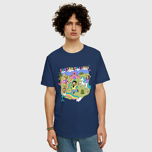 Мужская футболка оверсайз System of a Down мультяшный стиль / Тёмно-синий – фото 3