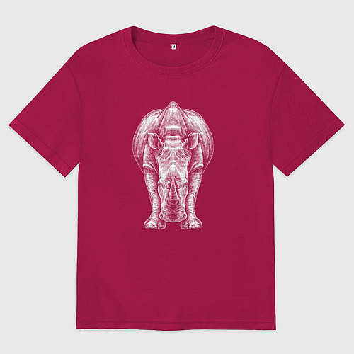 Мужская футболка оверсайз Носорог белый / Маджента – фото 1