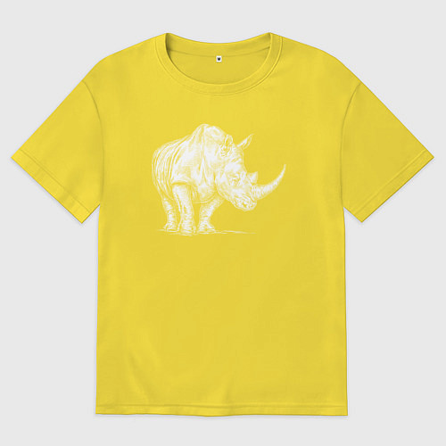 Мужская футболка оверсайз Белый носорог стоит / Желтый – фото 1