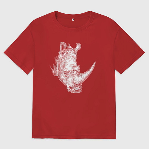 Мужская футболка оверсайз Голова носорога белого / Красный – фото 1