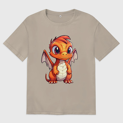 Мужская футболка оверсайз Милый маленький новогодний дракон 2024 / Миндальный – фото 1