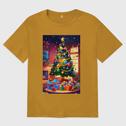 Футболка оверсайз мужская Красочное рождество, цвет: горчичный