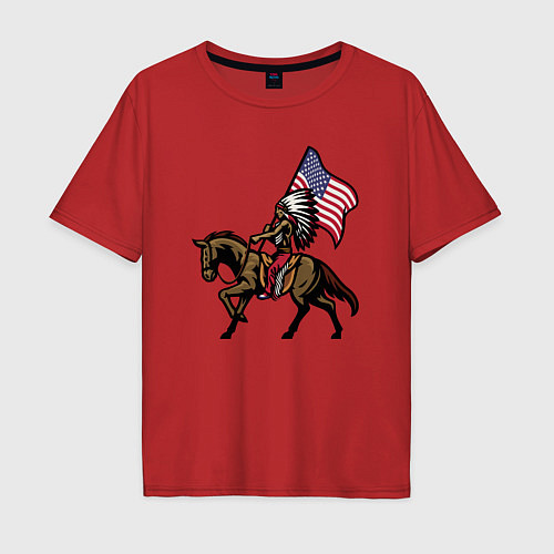 Мужская футболка оверсайз Американский индеец / Красный – фото 1