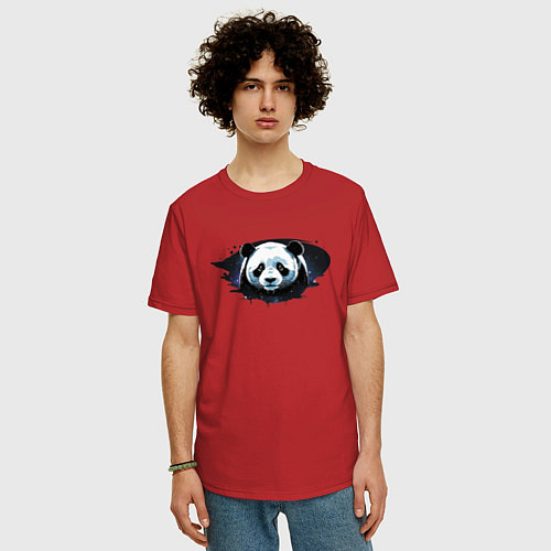 Мужская футболка оверсайз Грустная панда портрет / Красный – фото 3