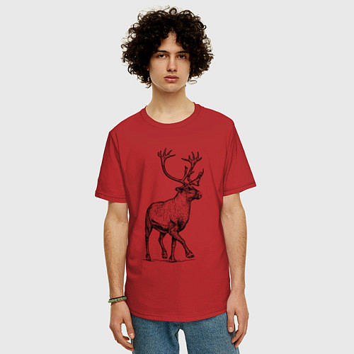 Мужская футболка оверсайз Северный олень спереди / Красный – фото 3