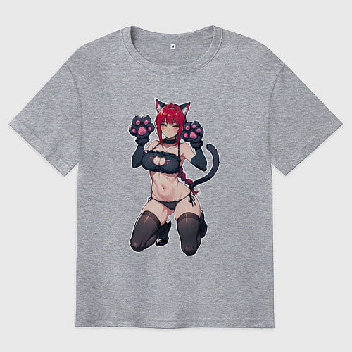 Мужская футболка оверсайз Макима милый котик / Меланж – фото 1