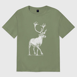 Футболка оверсайз мужская Северный олень белый спереди, цвет: авокадо