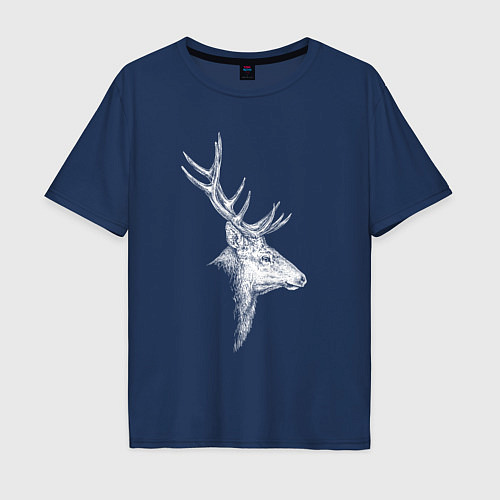 Мужская футболка оверсайз Профиль оленя белый / Тёмно-синий – фото 1