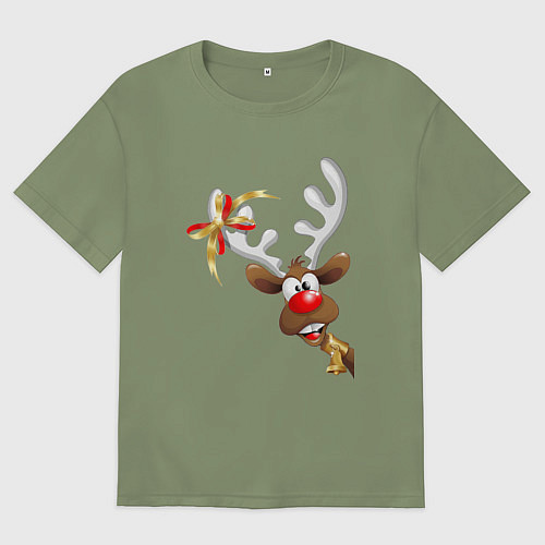 Мужская футболка оверсайз Праздничный олень / Авокадо – фото 1