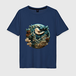 Мужская футболка оверсайз Китайский дракон в круге
