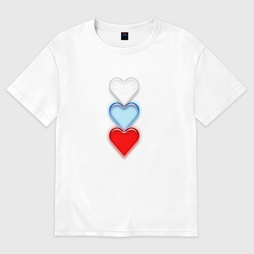 Мужская футболка оверсайз Сердечки триколор / Белый – фото 1