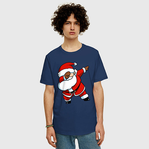 Мужская футболка оверсайз Santa dabbing dance / Тёмно-синий – фото 3