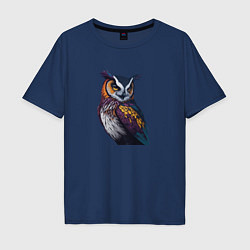 Футболка оверсайз мужская Красочная сова, цвет: тёмно-синий