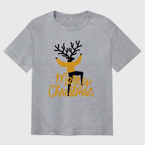 Мужская футболка оверсайз Олень Рождества / Меланж – фото 1