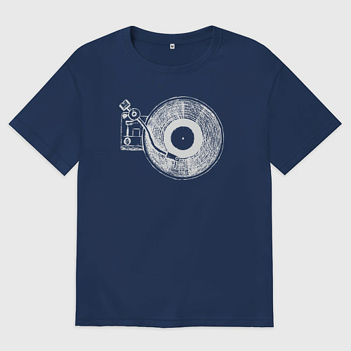 Мужская футболка оверсайз Music vinyl / Тёмно-синий – фото 1