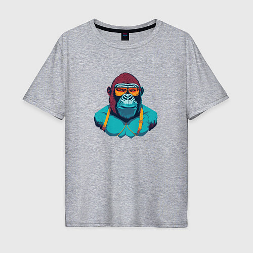 Мужская футболка оверсайз Крутая горилла в очках / Меланж – фото 1