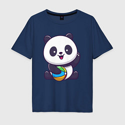 Футболка оверсайз мужская Панда с мячиком, цвет: тёмно-синий