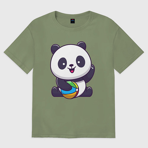 Мужская футболка оверсайз Панда с мячиком / Авокадо – фото 1