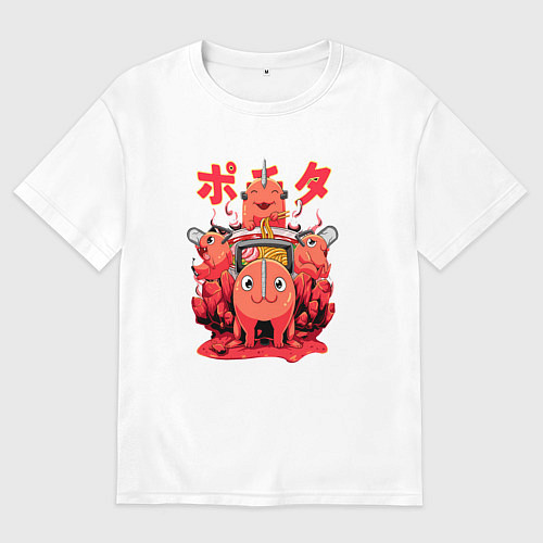 Мужская футболка оверсайз Почита демон бензопила / Белый – фото 1