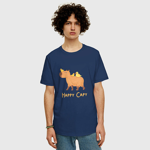 Мужская футболка оверсайз Капибара и уточки-наездницы / Тёмно-синий – фото 3