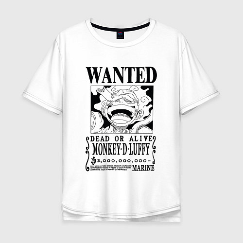 Мужская футболка оверсайз Листовка Луффи 5 гир йонко One Piece / Белый – фото 1