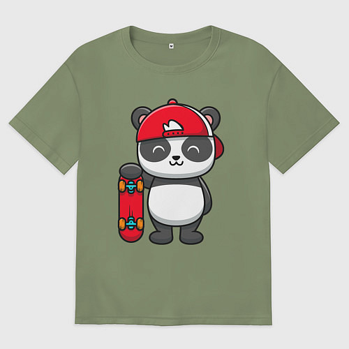 Мужская футболка оверсайз Панда скейтер / Авокадо – фото 1