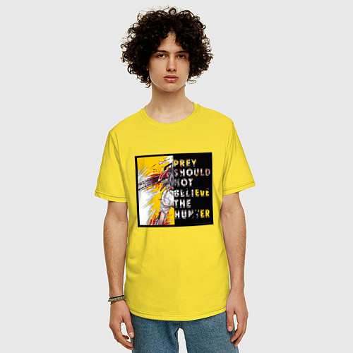 Мужская футболка оверсайз Кенши - человек бензопила / Желтый – фото 3