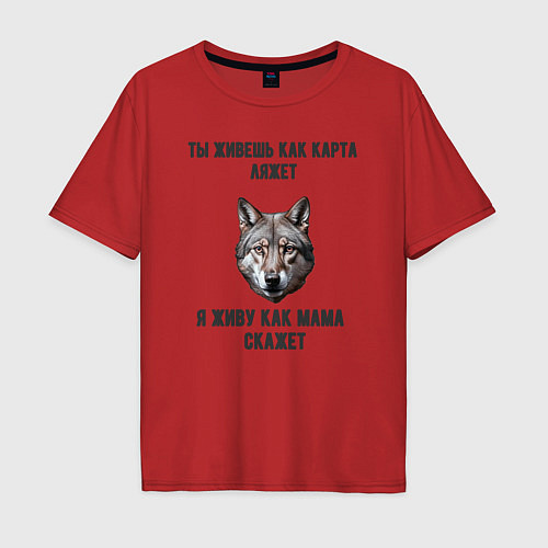 Мужская футболка оверсайз Мемасный волк / Красный – фото 1