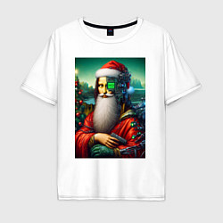 Футболка оверсайз мужская Mona Lisa in Santa costume - cyberpunk, цвет: белый