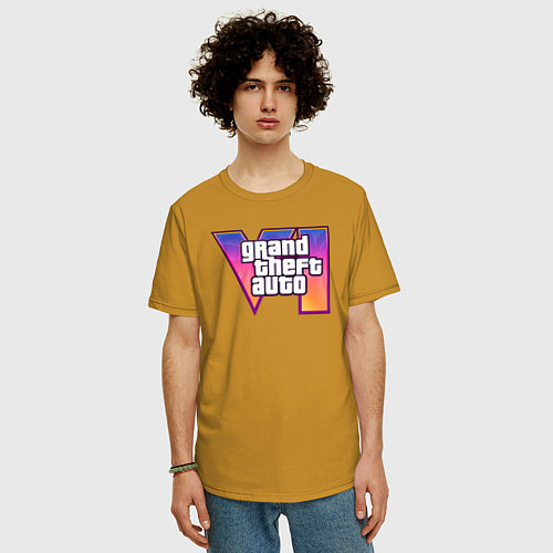 Мужская футболка оверсайз GTA 6 logo / Горчичный – фото 3
