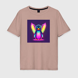 Мужская футболка оверсайз Неоновый пингвин с крыльями