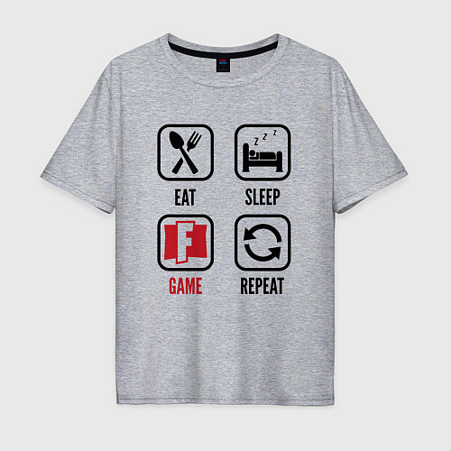 Мужская футболка оверсайз Eat - sleep - Fortnite - repeat / Меланж – фото 1