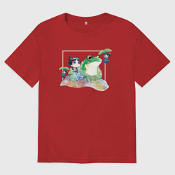 Футболка оверсайз мужская Маомао чиби и лягушка - Монолог фармацевта, цвет: красный