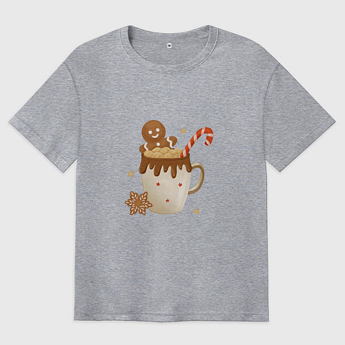 Мужская футболка оверсайз Кофе с маршмэллоу и имбирным пряником / Меланж – фото 1