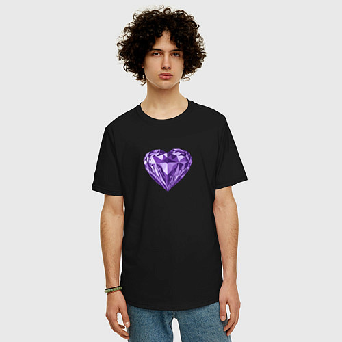 Мужская футболка оверсайз Фиолетовое алмазное сердце / Черный – фото 3