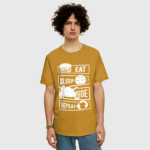 Мужская футболка оверсайз Еда сон гонка / Горчичный – фото 3