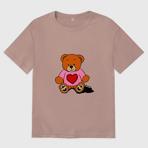 Мужская футболка оверсайз Плюшевый мишка с сердечком / Пыльно-розовый – фото 1
