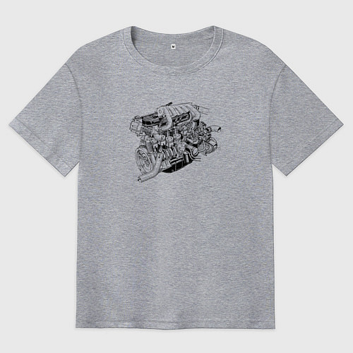 Мужская футболка оверсайз Мотор чертеж / Меланж – фото 1