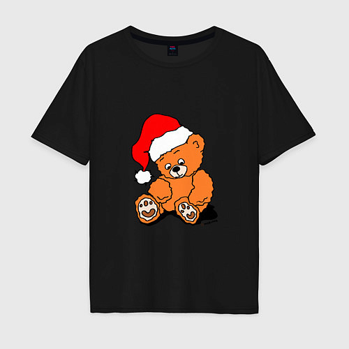 Мужская футболка оверсайз Плюшевый медведь в колпаке / Черный – фото 1