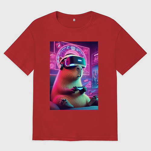 Мужская футболка оверсайз Каппи в виртуальном шлеме / Красный – фото 1