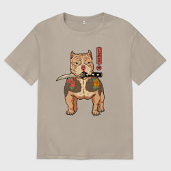 Футболка оверсайз мужская Питбуль якудза самурай, цвет: миндальный