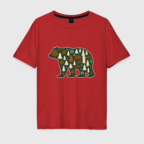 Мужская футболка оверсайз Медведь и тайга / Красный – фото 1