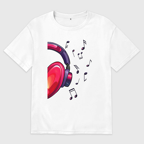 Мужская футболка оверсайз The heart in the headphones left / Белый – фото 1