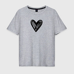 Мужская футболка оверсайз Рисованное чёрное сердце парное