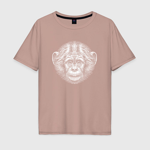 Мужская футболка оверсайз Морда шимпанзенка / Пыльно-розовый – фото 1