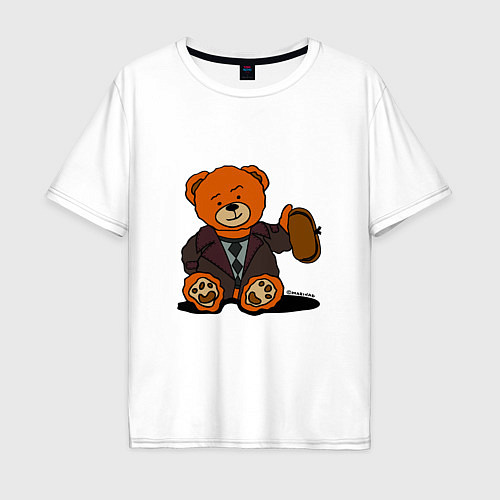 Мужская футболка оверсайз Медведь Кащей с шапкой-ушанкой / Белый – фото 1
