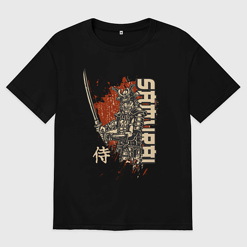 Мужская футболка оверсайз Самурай японский воин / Черный – фото 1